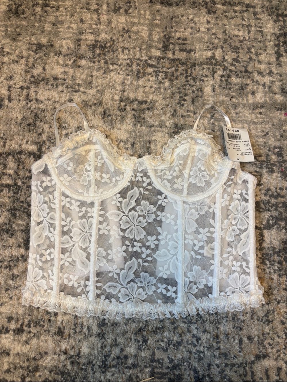 Sheer Floral Lace Bustier Top in White